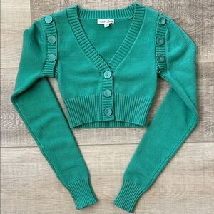 For Love And Lemons Green V-Neck Sweater